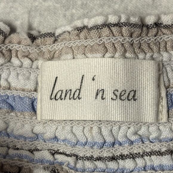 Relaxed 90s Land and Sea Linen Loungewear Stripped Pattern Elastic Waist Med - Picture 2 of 5